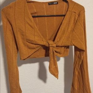 yellow mustard belle sleeve crop top